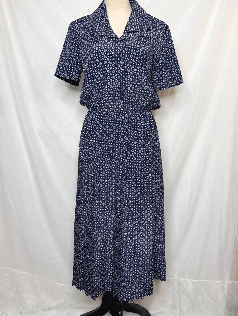80s Leslie Fay Geometric Wide Collar Midi Dress 6